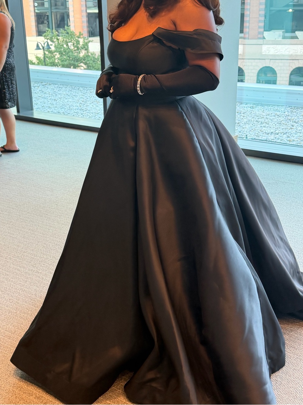 Black Satin Full A-Line Evening Dress - Classic Formal Style - Picture 5 of 8